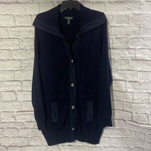 Lauren Jeans Company Ralph Lauren Heavy Thick Navy Blue Long Cardigan Sweater XL